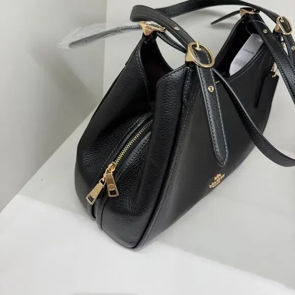 Coach Erin Shoulder Bag Leather CAQ86 Refined pebble leather Gold Black NWT - Picture 2 of 6